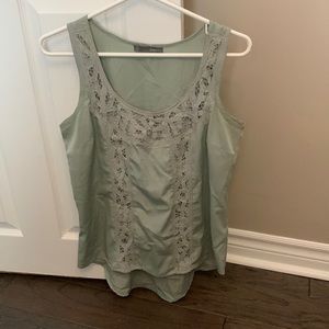 Soft green dressy tank with lace-like overlay